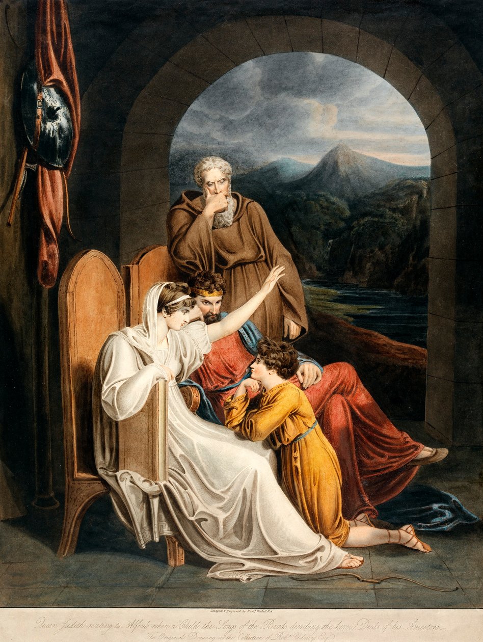 Dronning Judith reciterer for Alfred, pub. 1801. af Richard Westall