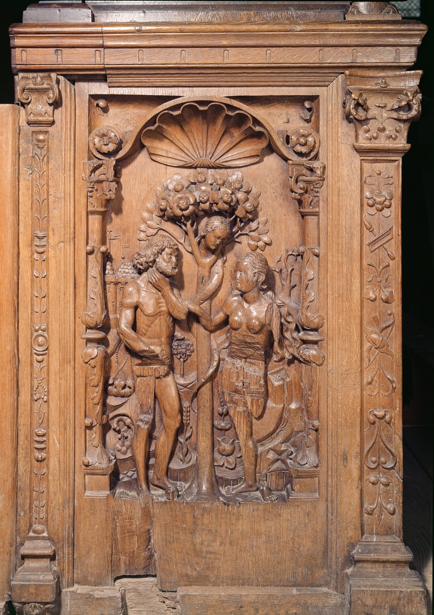 Adam og Eva, fra en korbås, 1526 (træ) af Rigoley Brothers