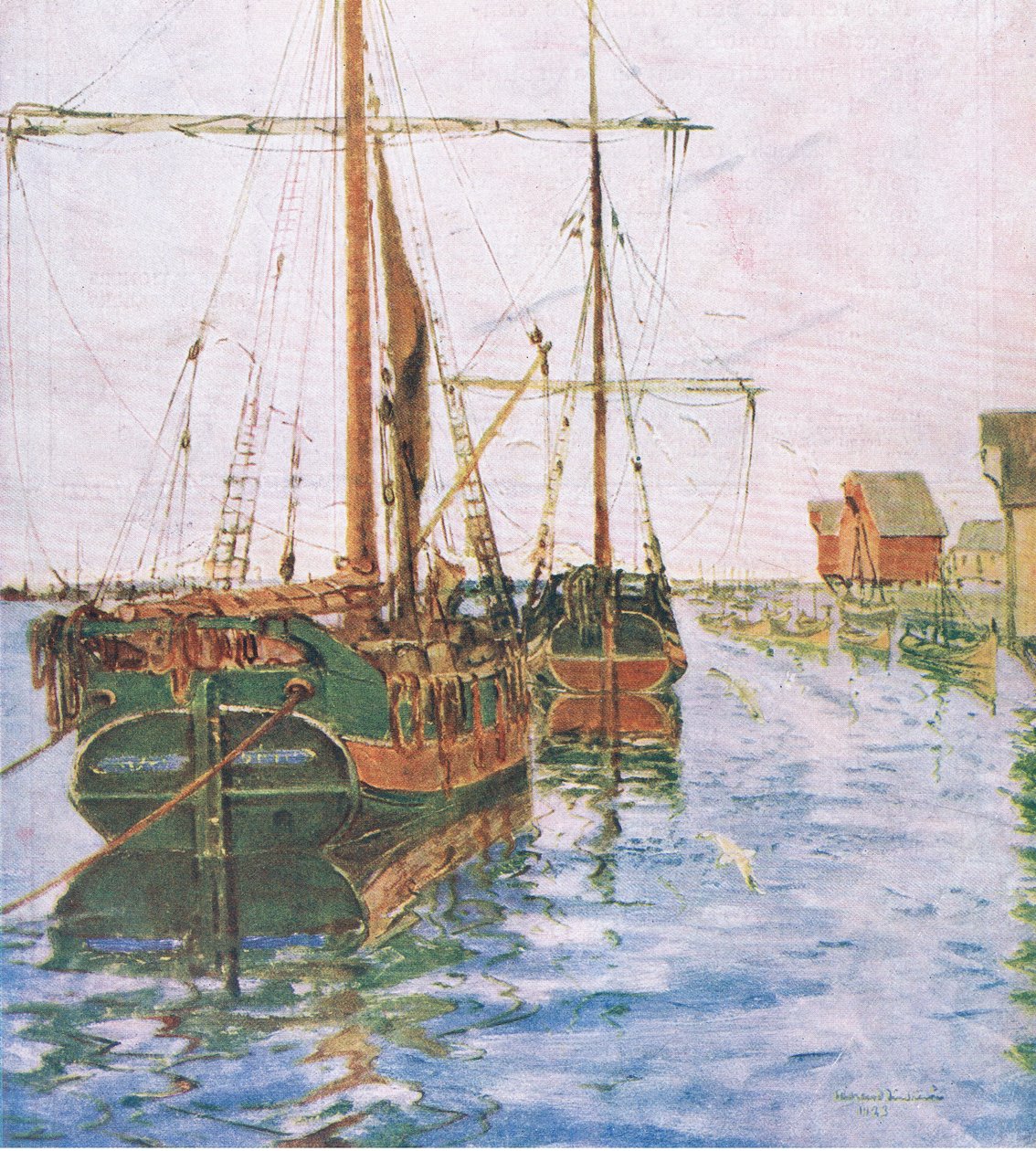 Både i havn, fra My Magazine, pub.1922 af Rikard Lindstrom