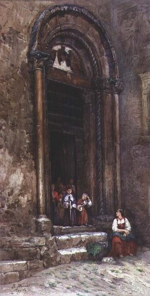 Sidedøren til kirken Santa Guiliana ved Aquila degli Abruzzi af Rinaldo Werner