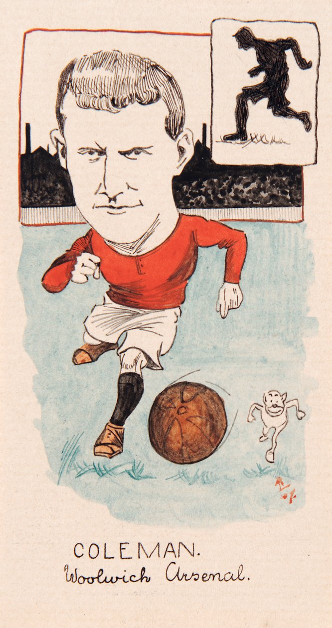 Tim Coleman, Woolwich Arsenal, tegning til et sæt cigaretkort, 1907 (pen og blæk på kort) af Rip