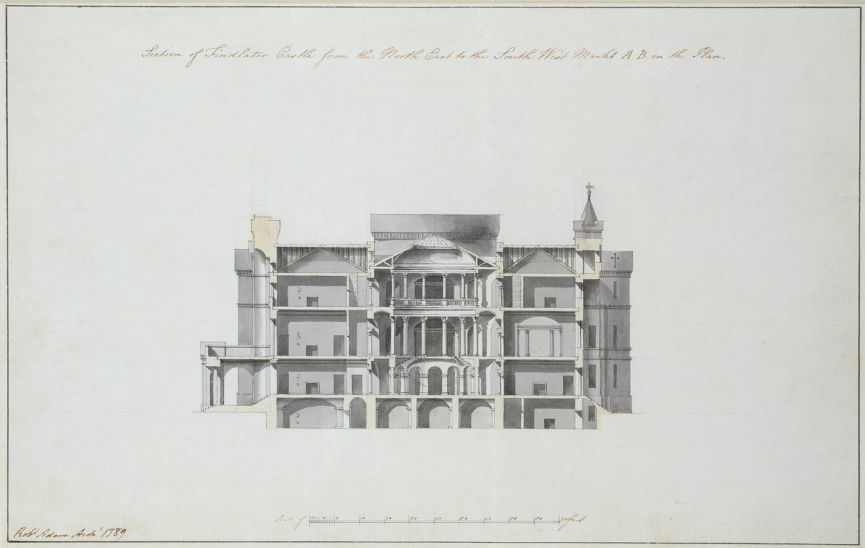 Udsnit af Findlater Castle fra nordøst til sydvest, 1789 (blæk og vask på papir) (se også 273034) af Robert Adam