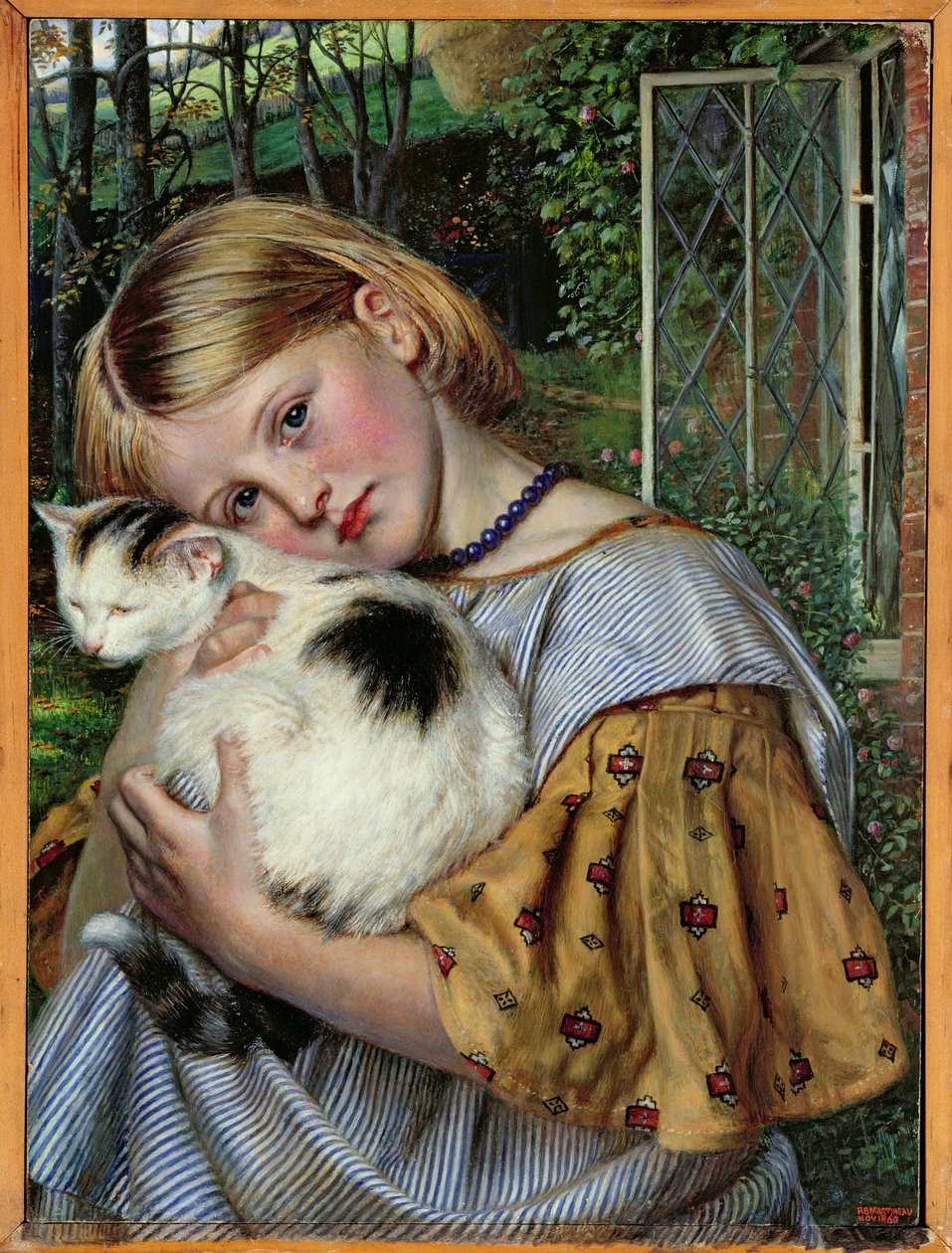 En pige med kat, 1860 (panel) af Robert Braithwaite Martineau