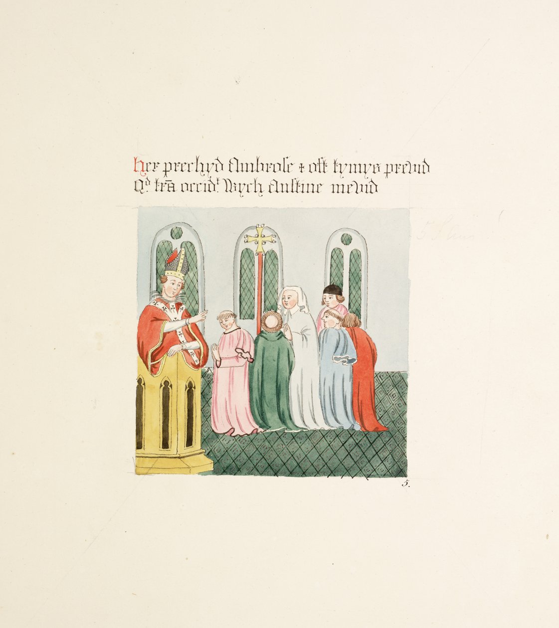 Ms. New Coll 380, f14r. The antiquities of the Cathedral Church of Saint Mary, Carlisle, tegnet af Robert Carlile, 1795 (pen og blæk og wc på papir) af Robert Carlile