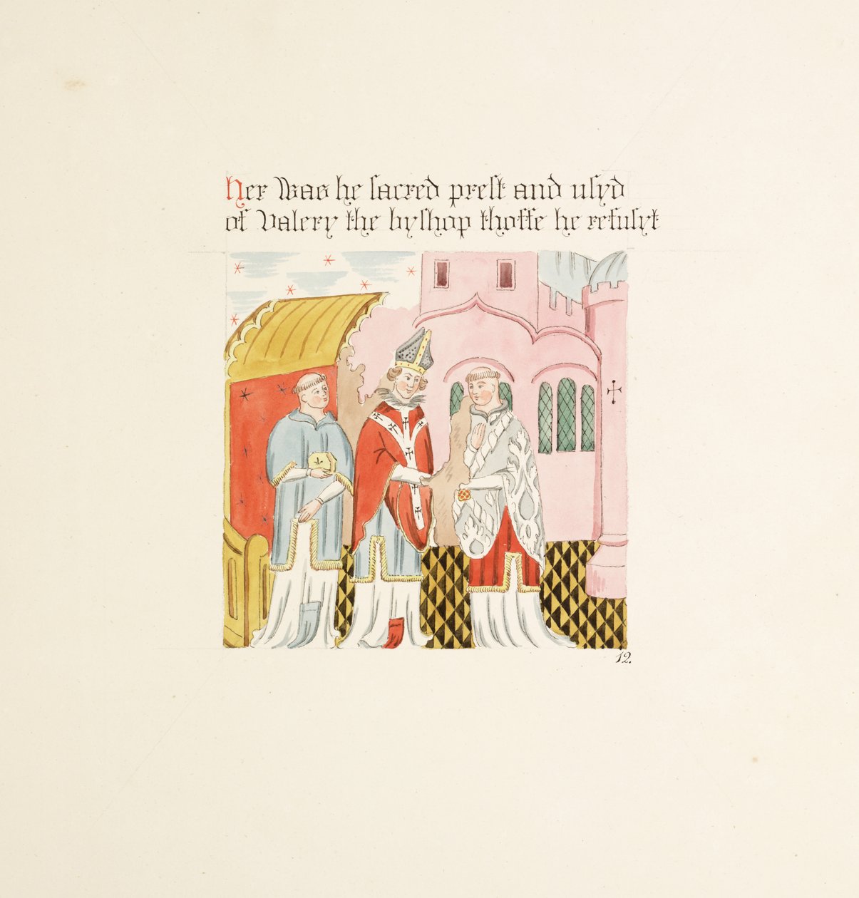 Ms. New Coll 380, f21r. The antiquities of the Cathedral Church of Saint Mary, Carlisle, tegnet af Robert Carlile, 1795 (pen og blæk og wc på papir) af Robert Carlile