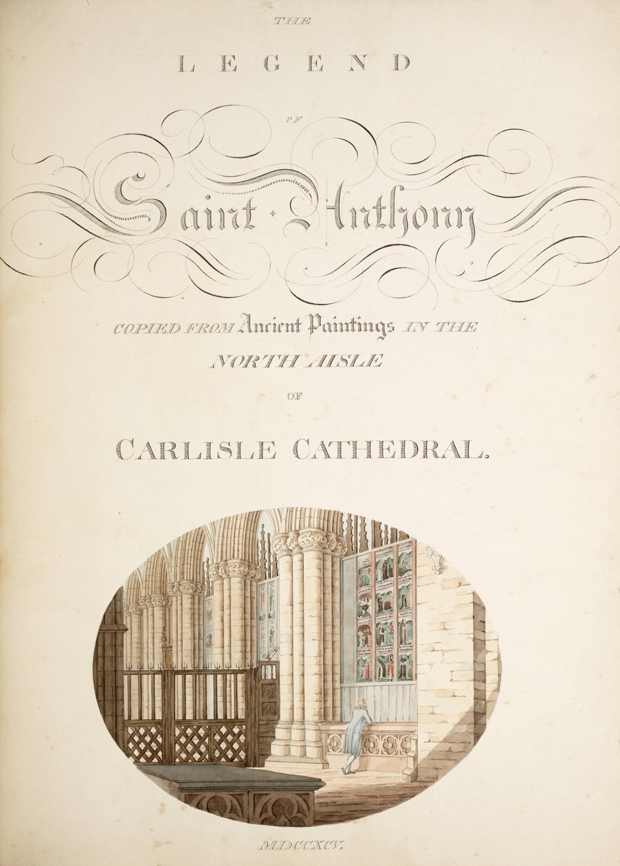 Ms. New Coll 380, f32r. Antikviteterne fra Cathedral Church of Saint Mary, Carlisle, tegnet af Robert Carlile, 1795 (pen og blæk og wc på papir) af Robert Carlile