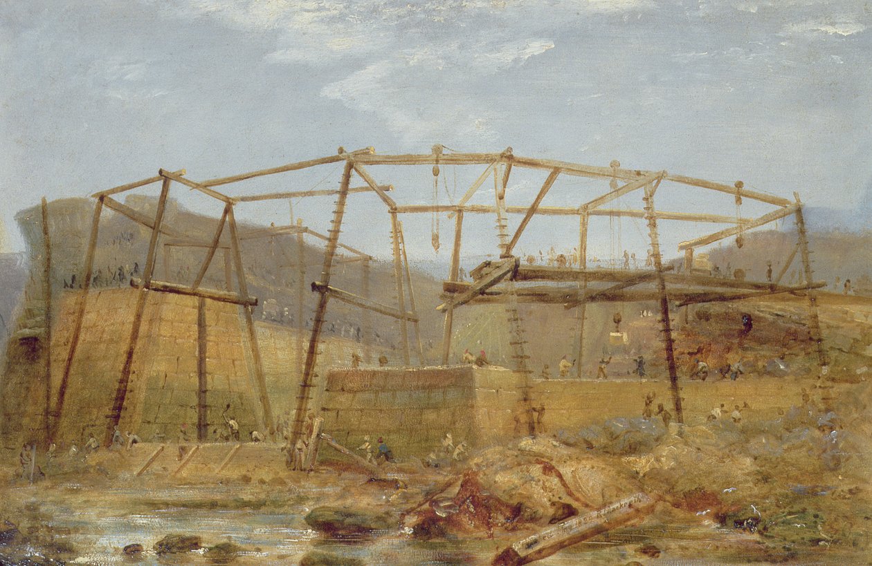 Spur Points of Piers of Inner Harbour, med Cofferdam, maj 1829 af Robert Mackreth