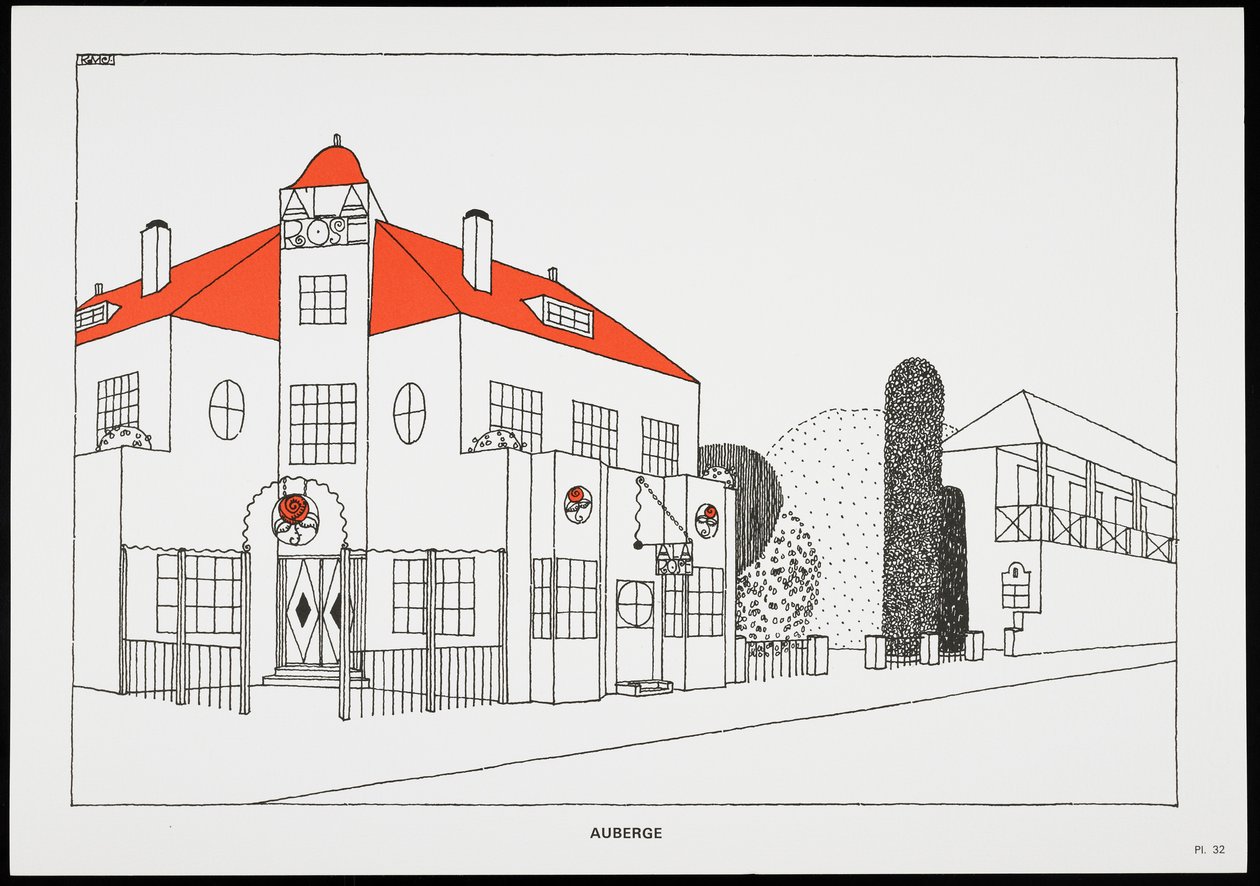 Auberge, fra Une Cite Moderne, Dessins de Rob Mallet-Stevens Architecte, 1987 (udgivet) af Robert Mallet Stevens