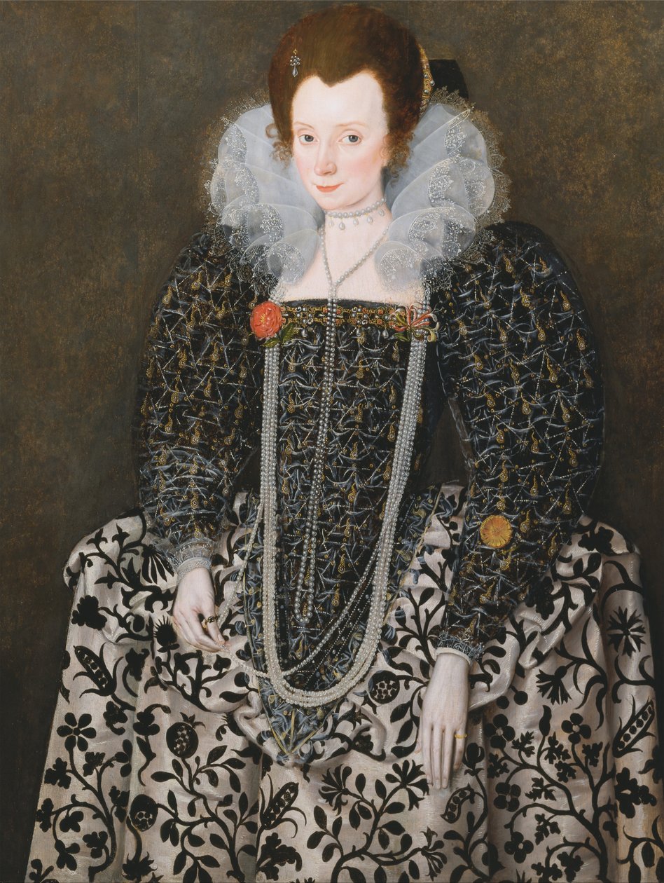 Portræt af en kvinde, traditionelt identificeret som Mary Clopton (født Waldegrave), fra Kentwell Hall, S ... af Robert Peake