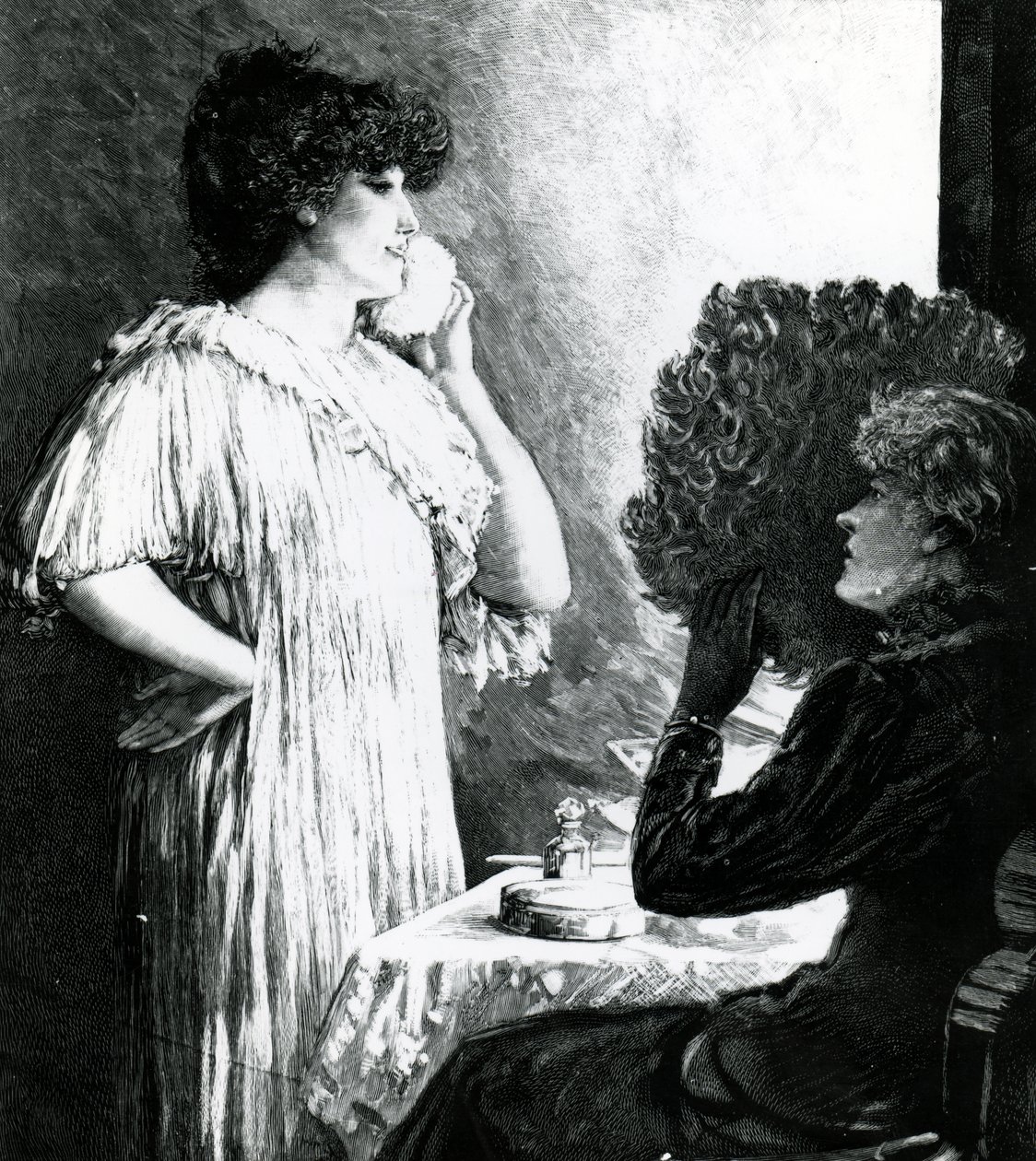 Ellen Terry på besøg hos Sarah Bernhardt i hendes omklædningsrum på Royal English Opera House, ca. 1881 af Robert Ponsonby Staples