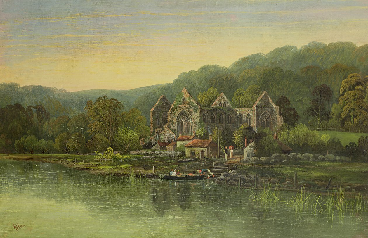 Ruineret kloster ved en flod, ca. 1880 af Robert Weir Allan