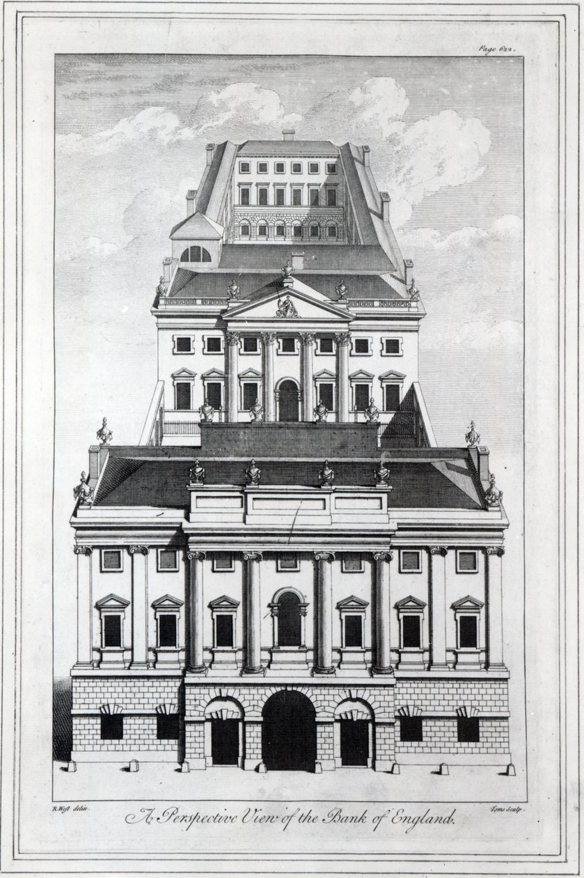A Perspective View of Bank of England, indgraveret af William Henry Toms, 1739 af Robert West