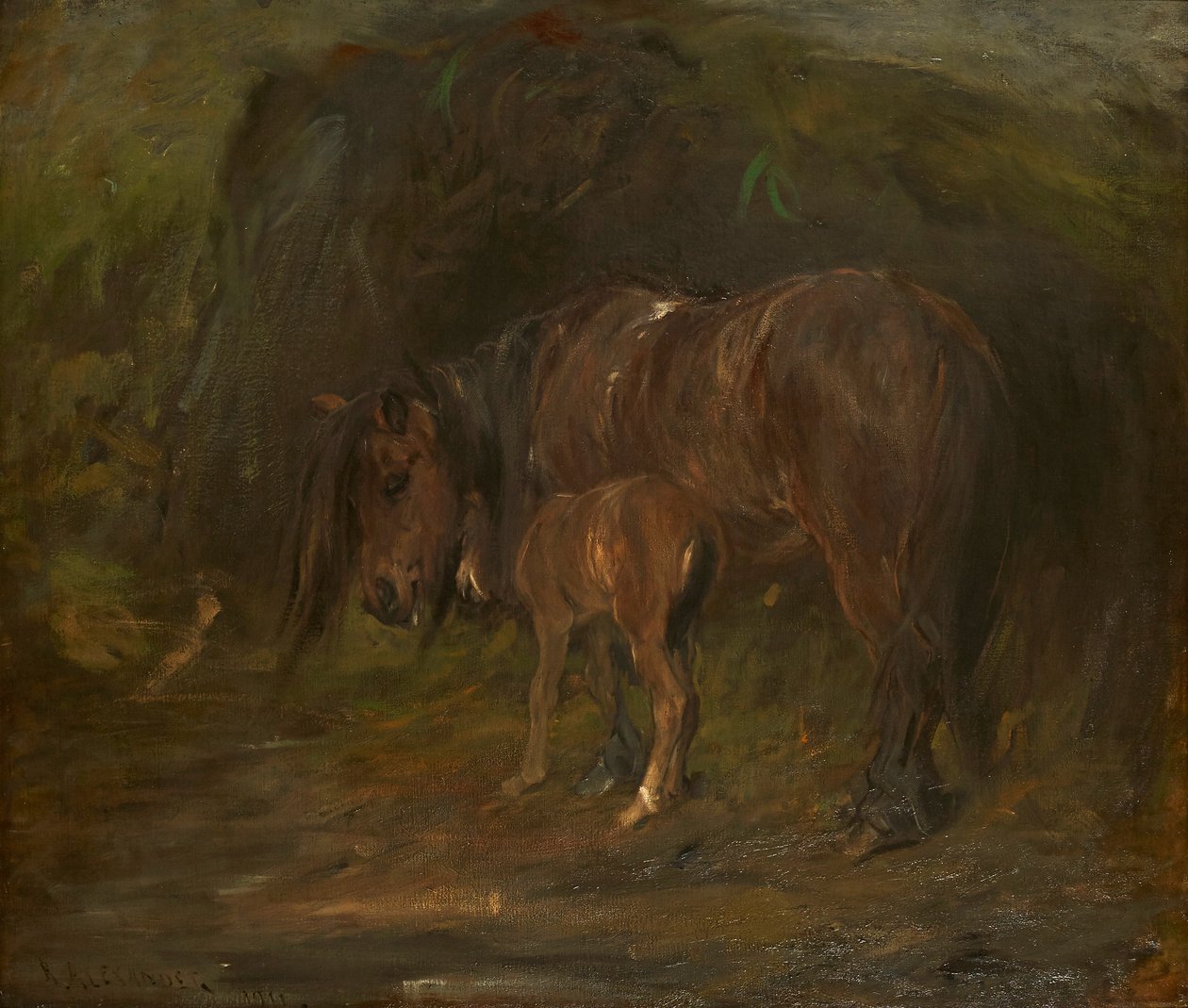 Hoppe og føl (olie på lærred) af Robert Alexander
