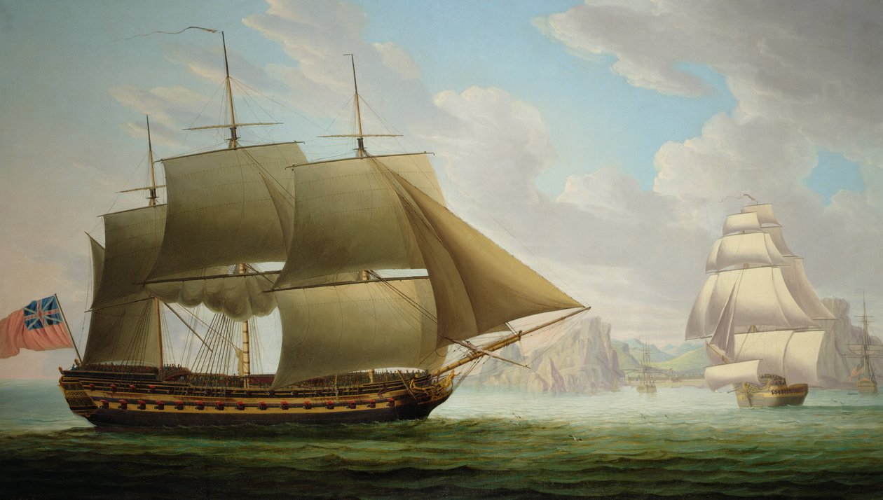 Ostindiske skib "Cirencester" ud for St. Helena, 1795 af Robert Dodd