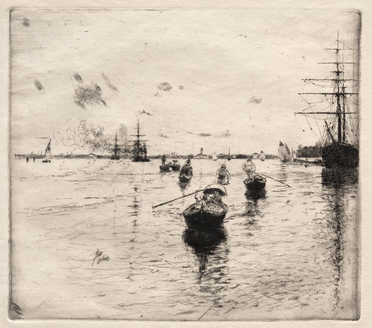 Lagune med dampskibe og gondoler, 1885. af Robert Frederick Blum