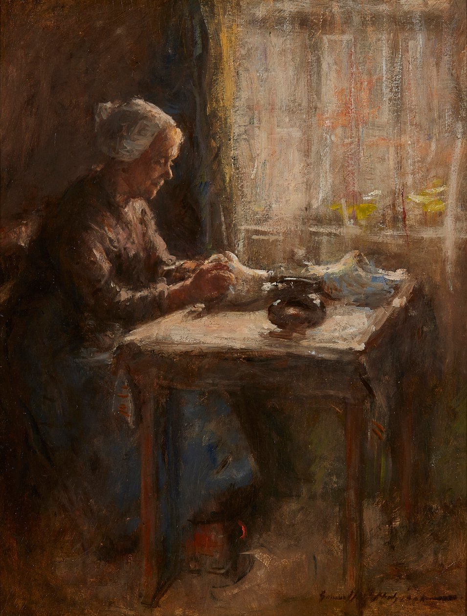 Ved vinduet (olie om bord) af Robert Gemmell Hutchison