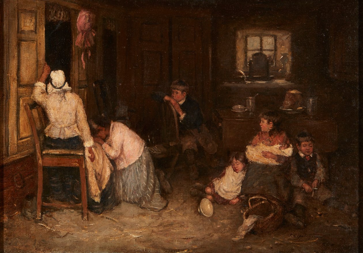 Triste nyheder (olie på lærred) af Robert Gemmell Hutchison