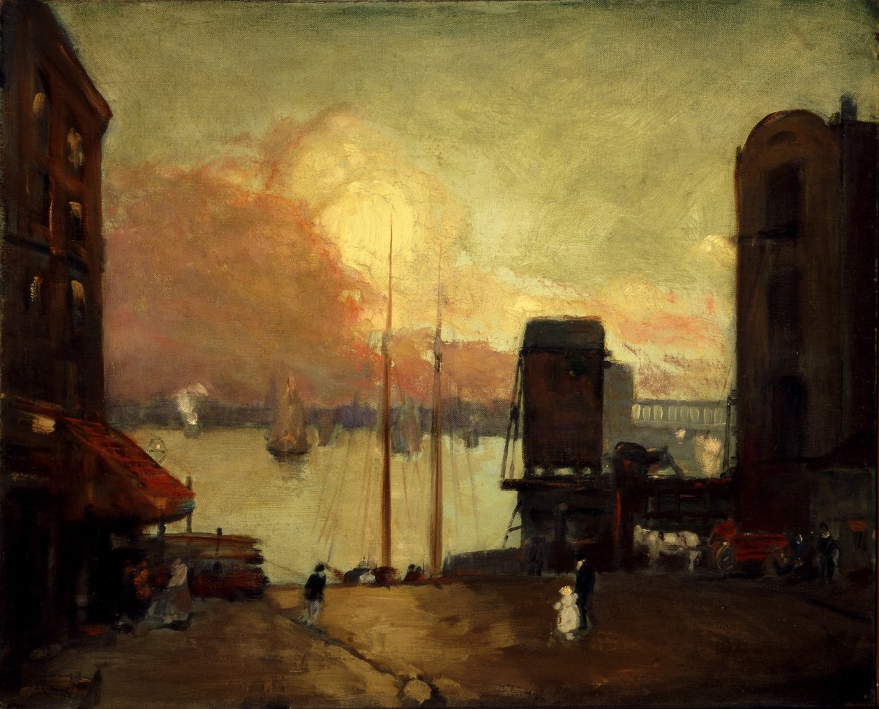 Cumulus-skyer, East River af Robert Henri