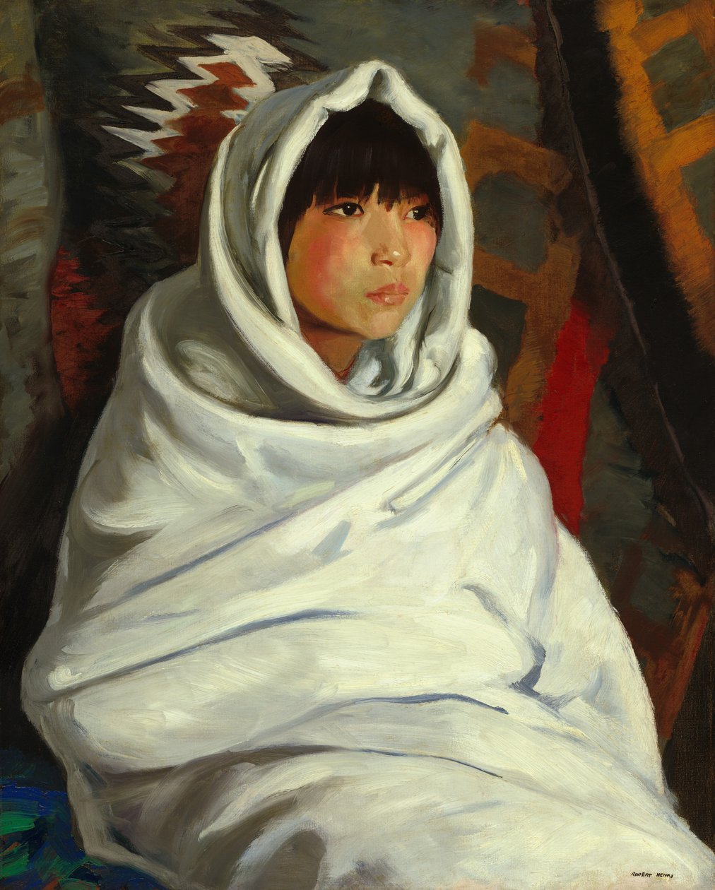 Indisk pige i hvidt tæppe, 1917. af Robert Henri