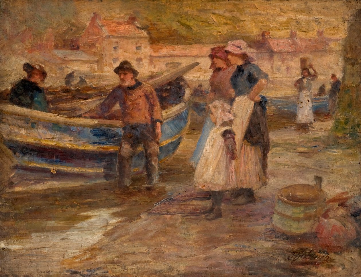 Havnescene med fiskere af Robert Jobling