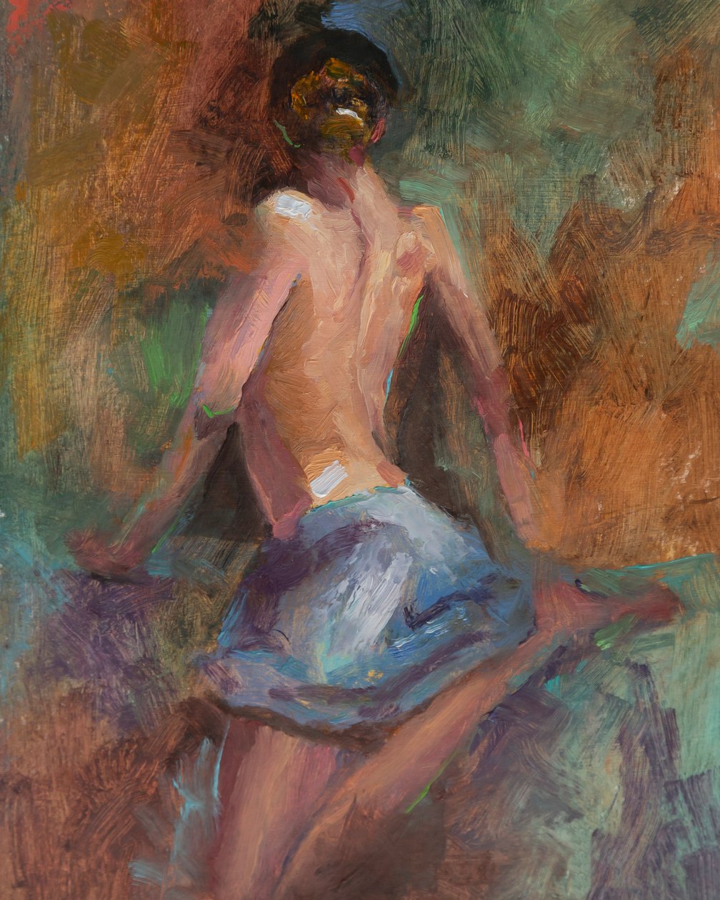Blue Skirt, 2023 (olie på papir) af Roberta Murray