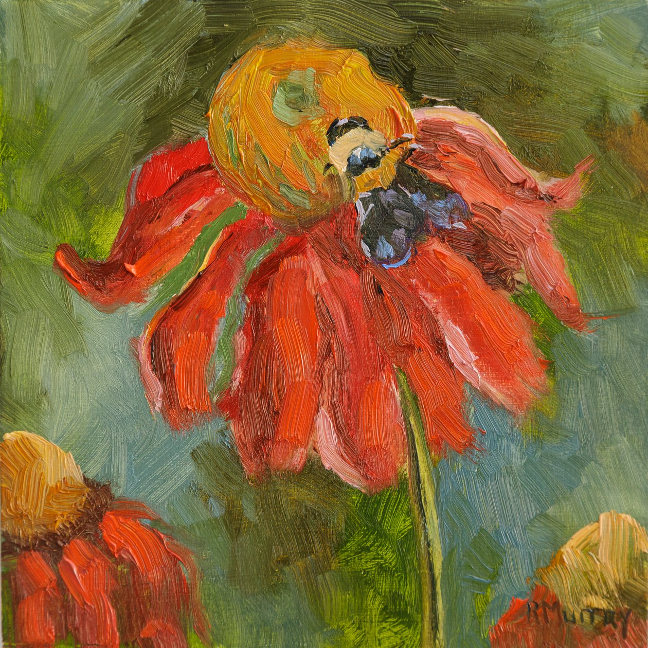 Kismet Coneflower, 2023 (olie på panel) af Roberta Murray