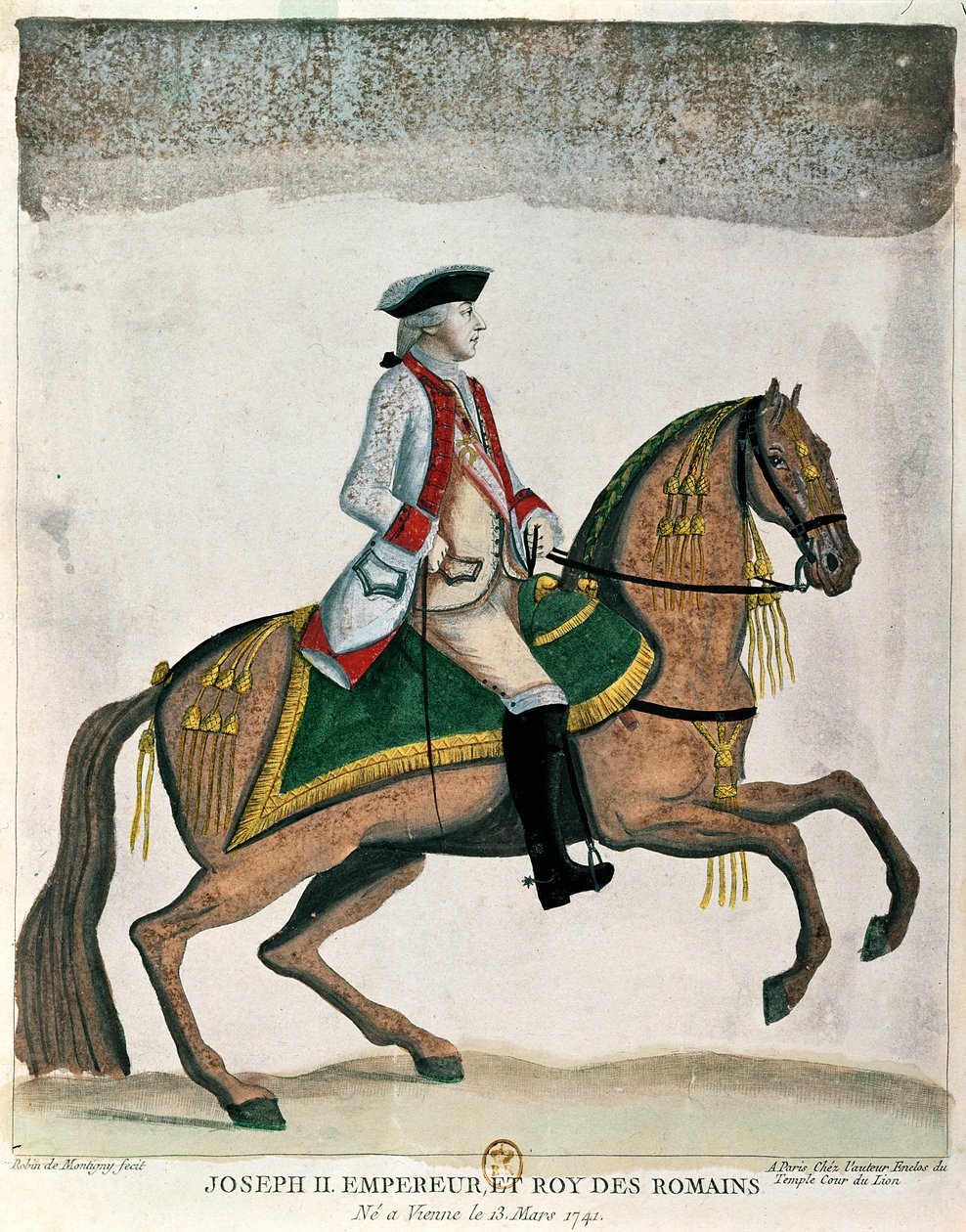 Rytterportræt af kejser Joseph II (1741-90) ca. 1785 (farvestik) af Robin de Montigny