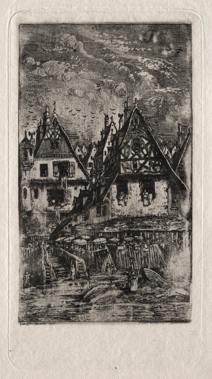 Markedsplads med parasoller, 1866. af Rodolphe Bresdin