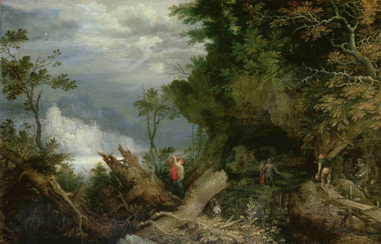 Et klippelandskab med indgangen til en mine af Roelandt Jacobsz. Savery