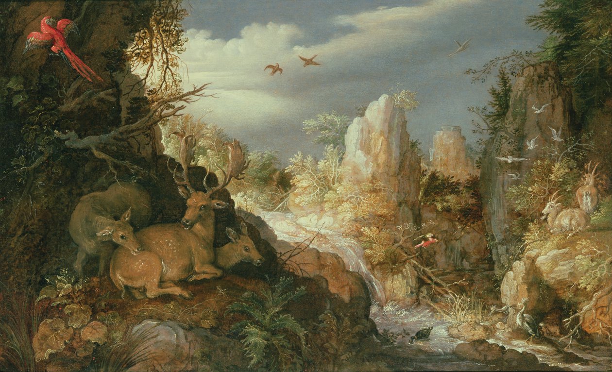 Bjerglandskab med hjorte af Roelandt Jacobsz. Savery