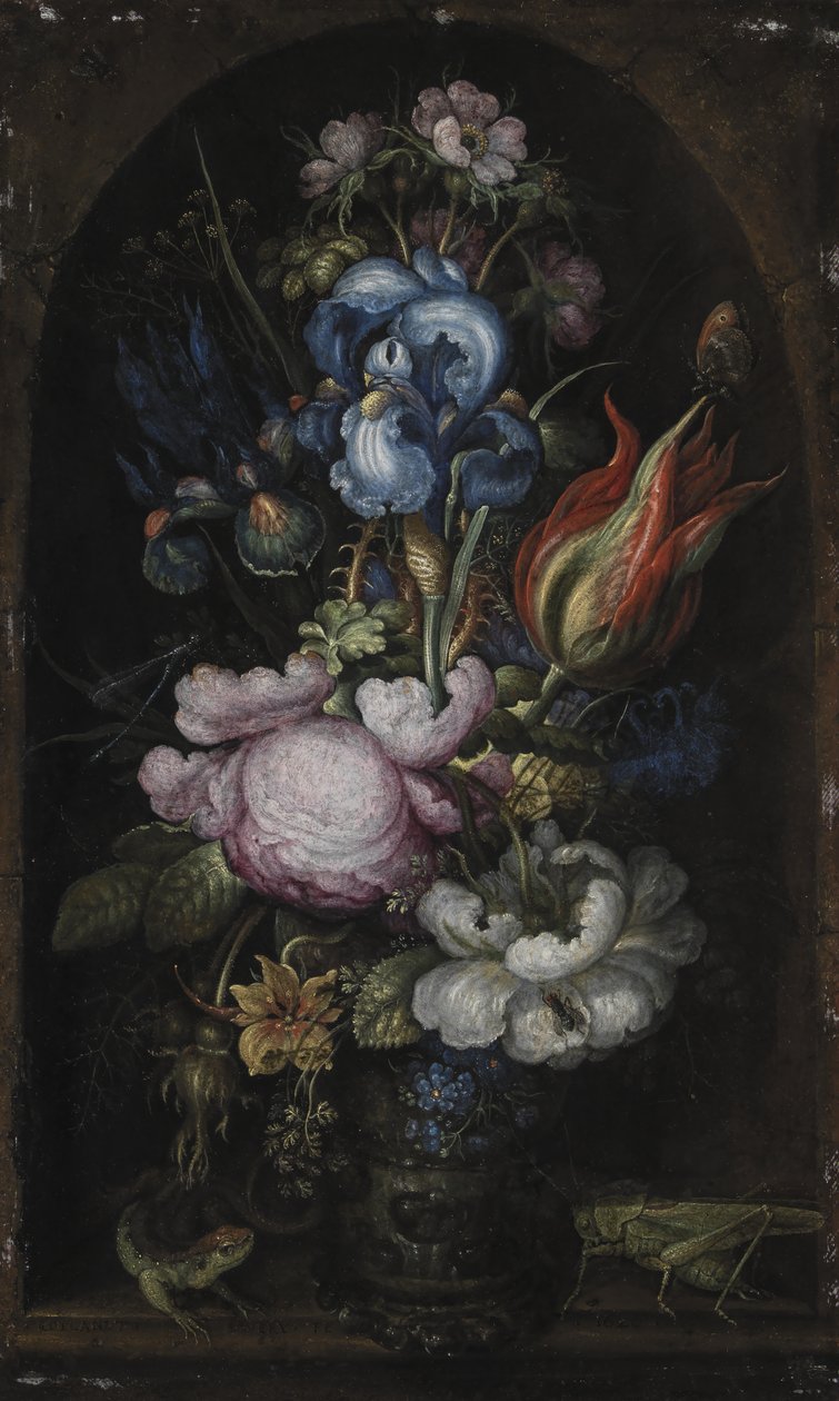 Buket blomster i en stenniche af Roelant Savery