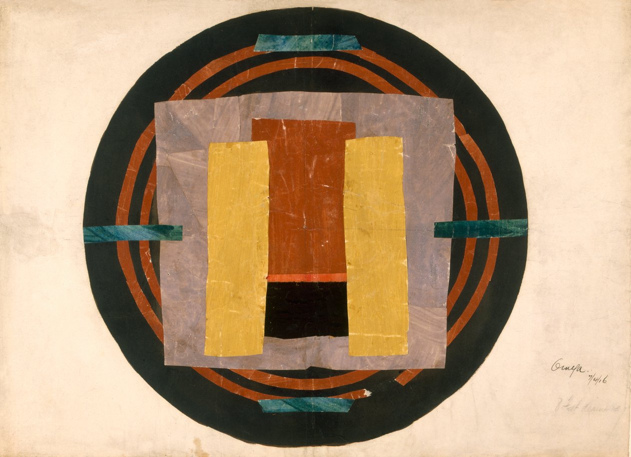 Cirkulært design til et tæppe, 1916 (wc og collage på papir) af Roger Eliot Fry