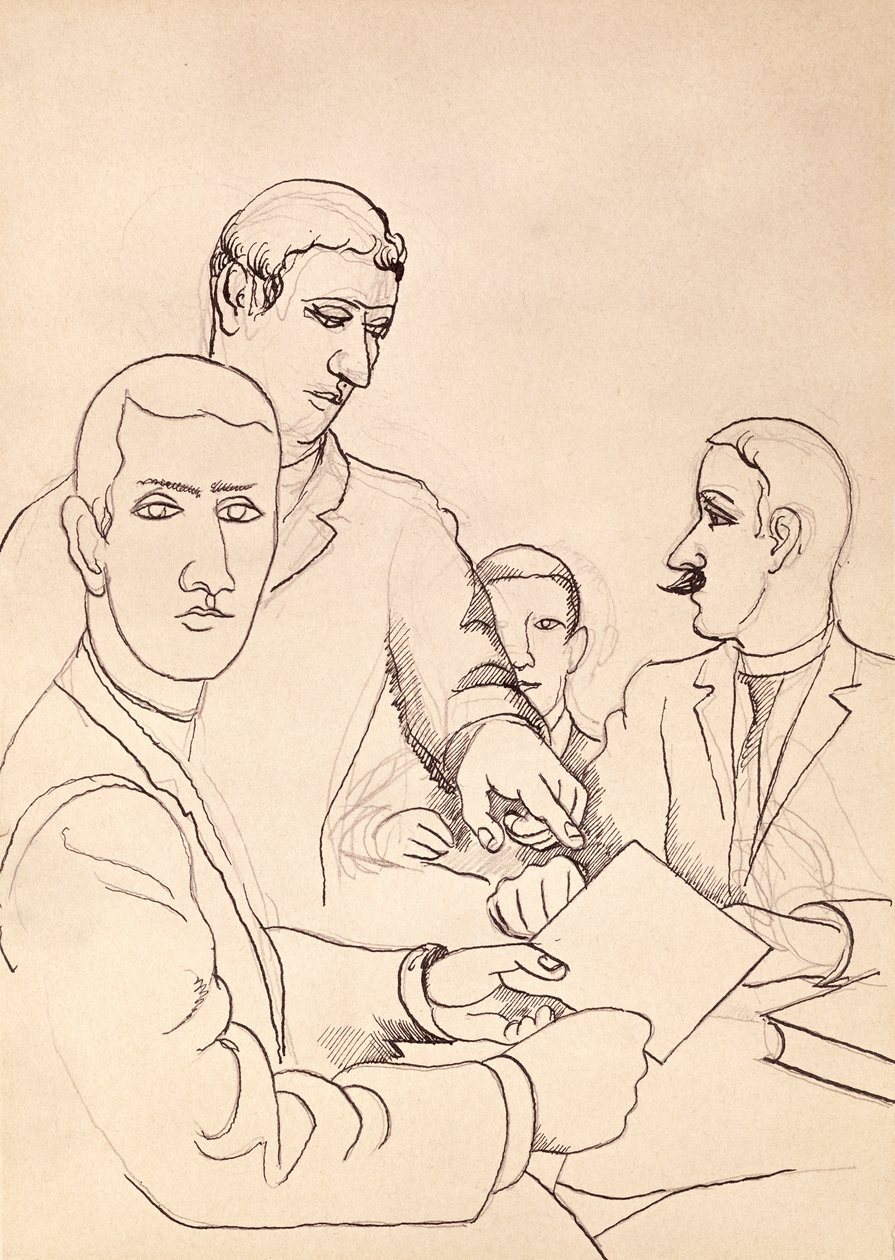 Venner, tegning (pen, blæk og pastel på papir) af Roger de La Fresnaye