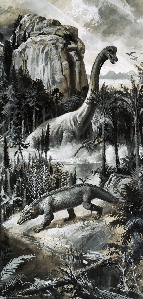 Dinosaurer (gouache på papir) af Roger Payne