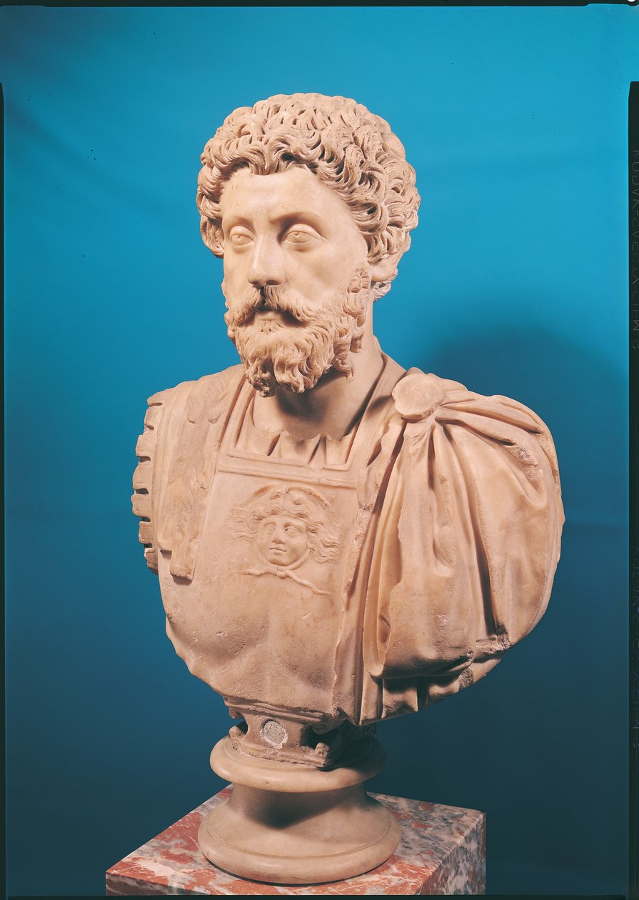 Buste af Marcus Aurelius (121-180) (marmor) af Roman