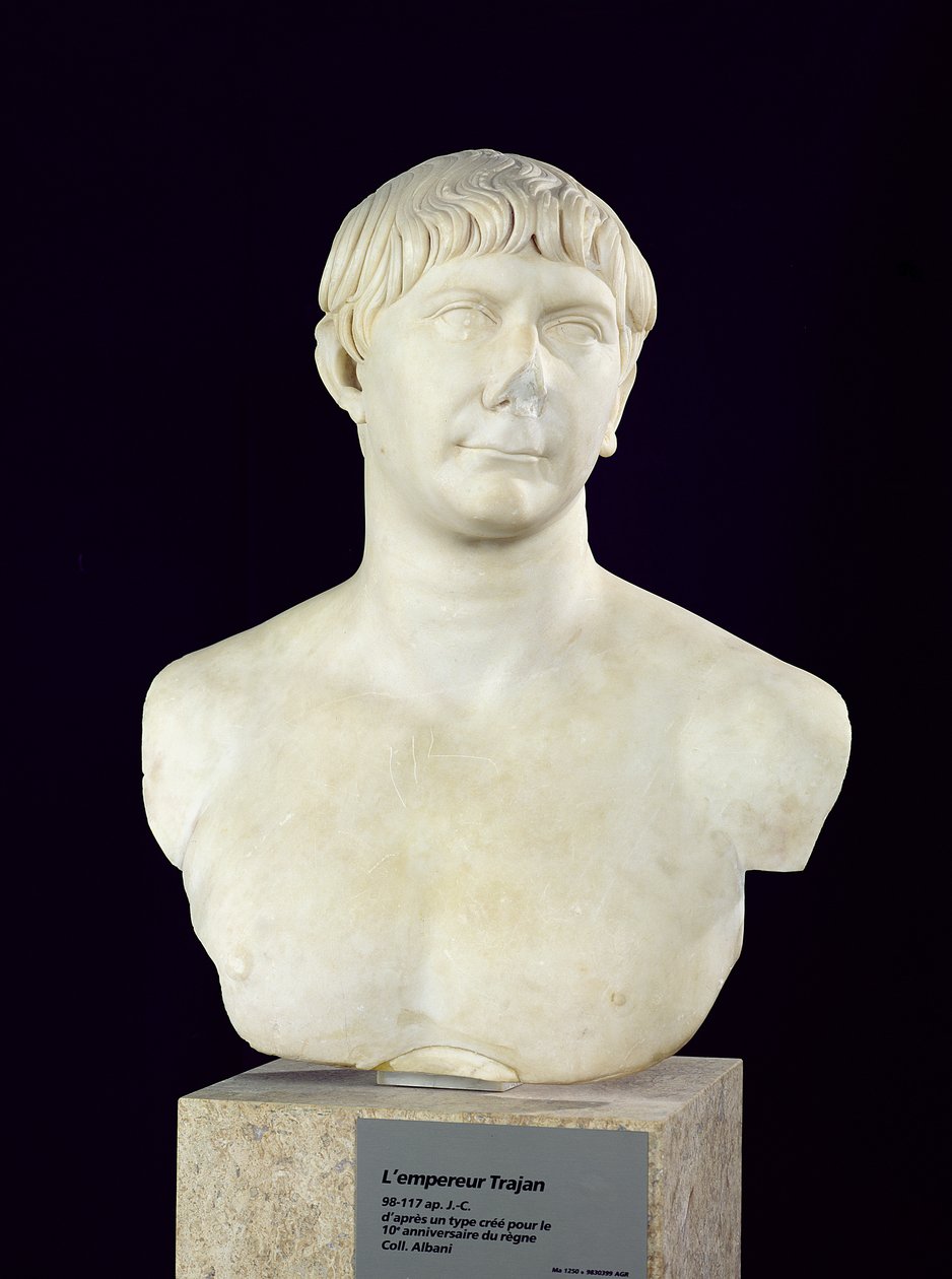 Buste af Trajan (53-117) c.108 (marmor) af Roman