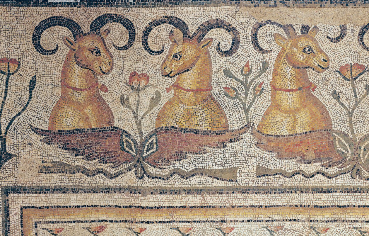 Detalje fra grænsen til et fortov, fra gården til en villa i Daphne, Antiokia (mosaik) af Roman