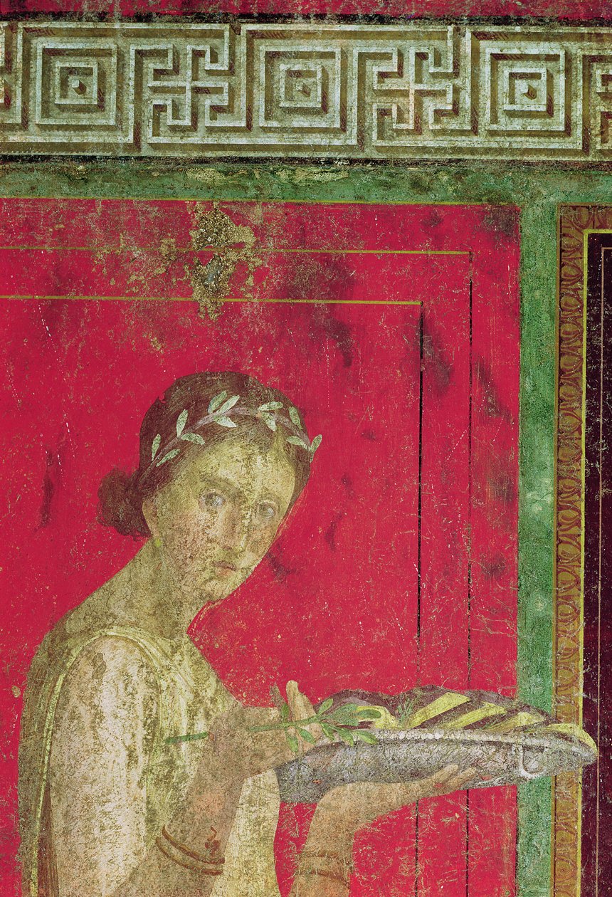 Detalje af den indviede, fra Katekismusscenen, Nordmuren, Oecus 5, 60-50 f.Kr. fresco se også 20015 af Roman