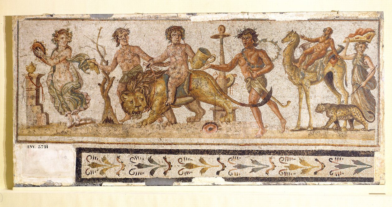 Dionysisk procession, fra El-Jem (Thysdrus) (mosaik) af Roman