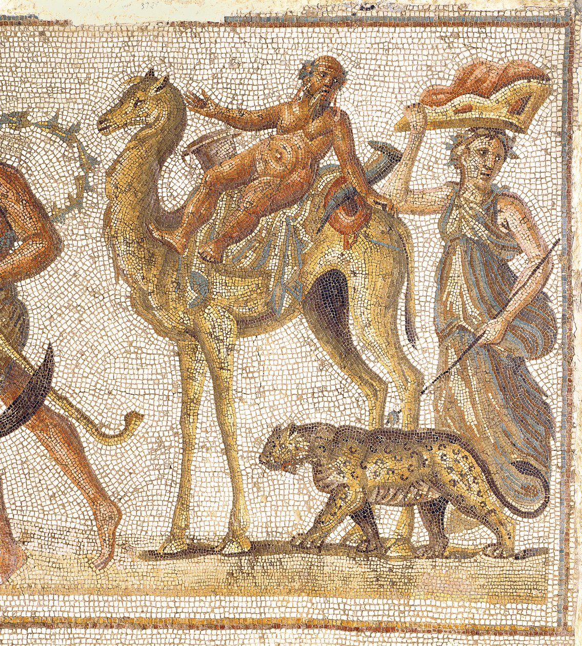 Dionysian Procession, fra El-Jem Thysdrus detalje af Silenus Riding a Camel mosaik detalje fra 174324 af Roman