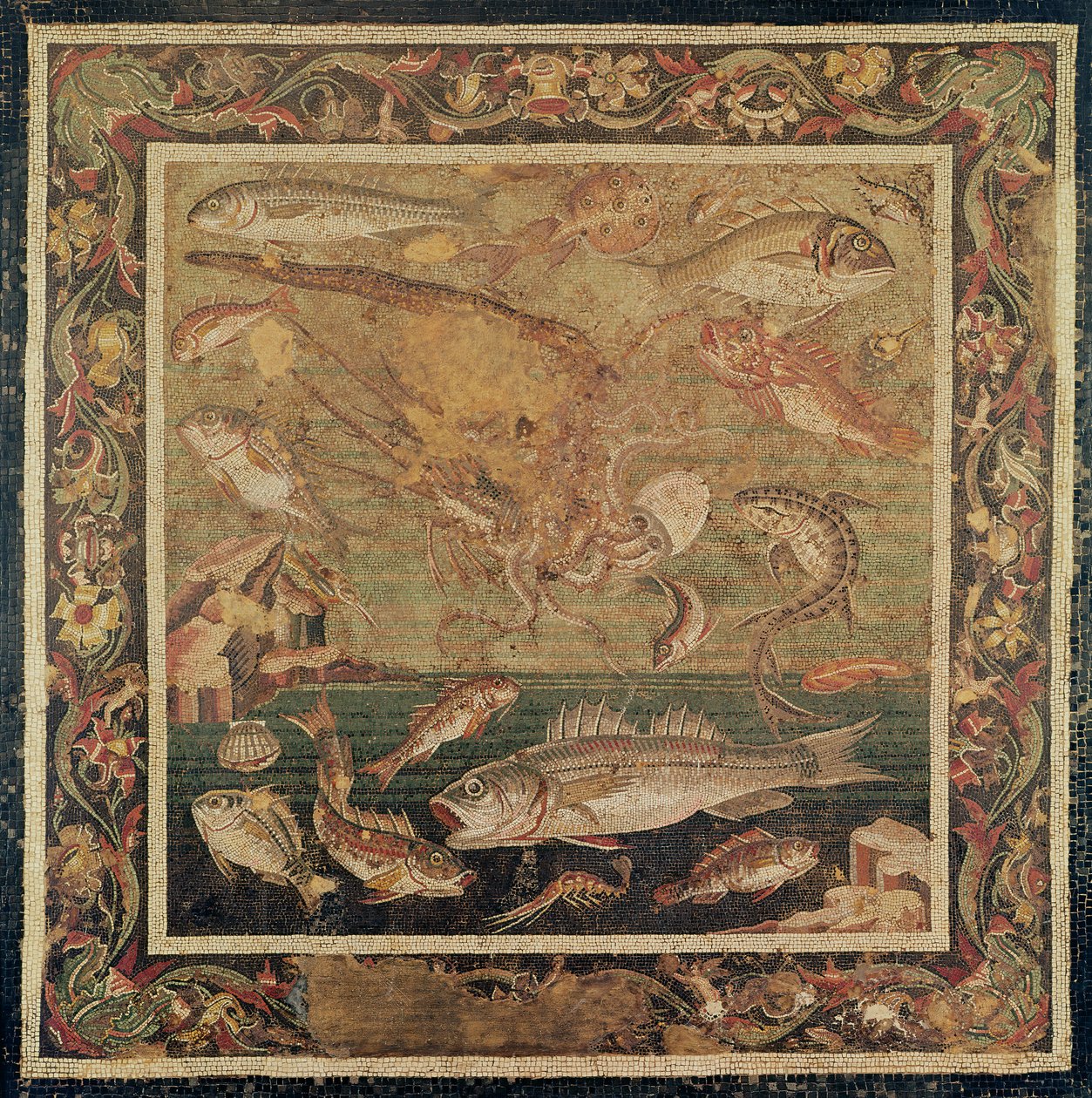 Fisk, bløddyr og krebsdyr (mosaik) af Roman