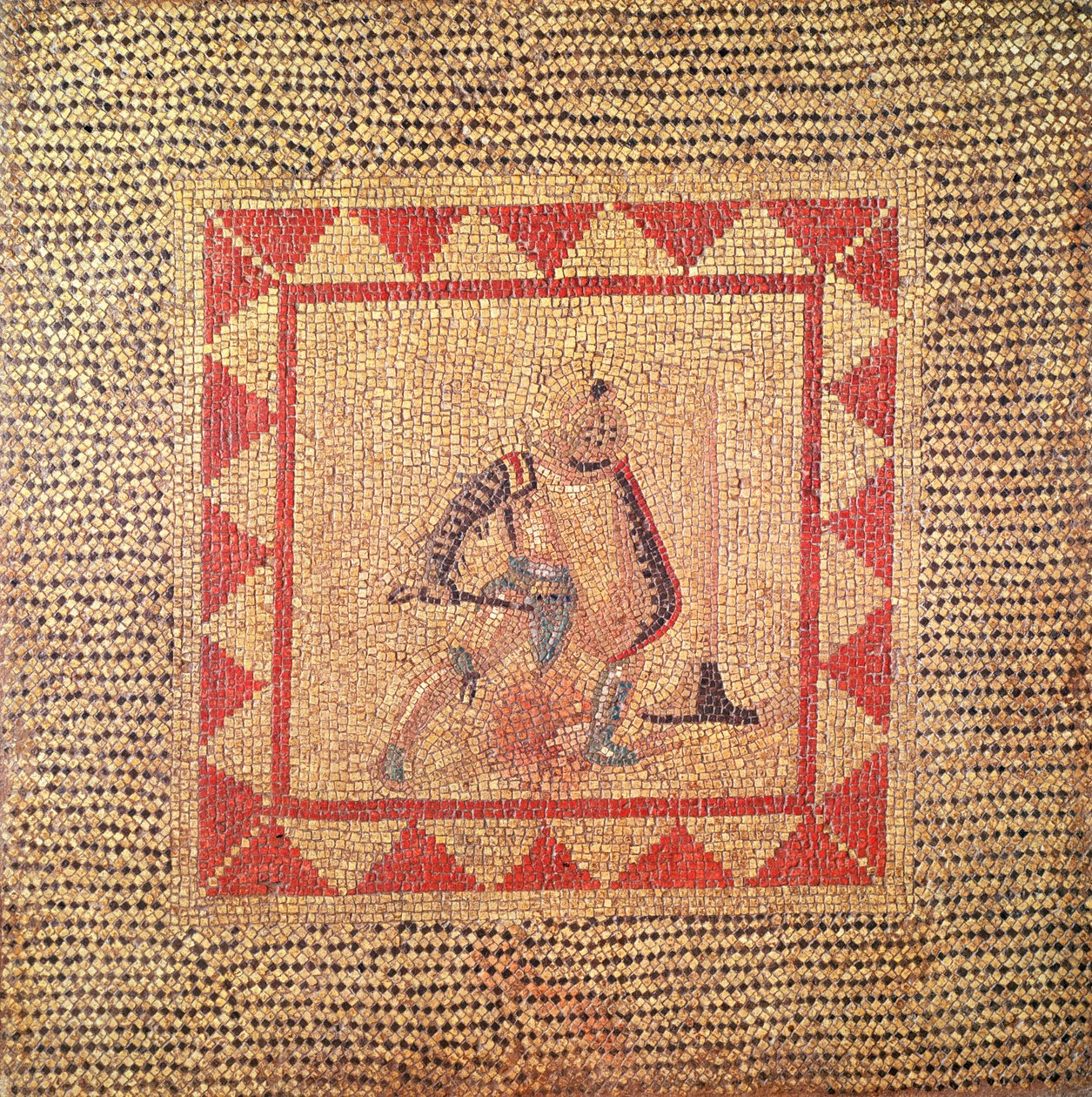 Gulv med en gladiator, fra Flace (mosaik) af Roman