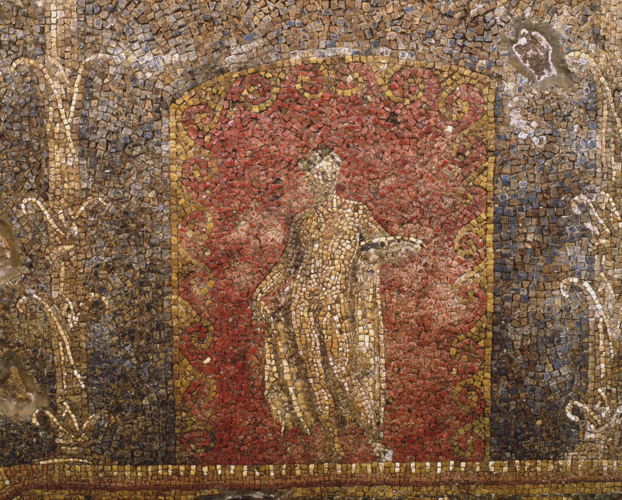 Mosaik fra en gammel bygning under kasernen af Cuirassiers ved Quirinale, Rom (mosaik) af Roman