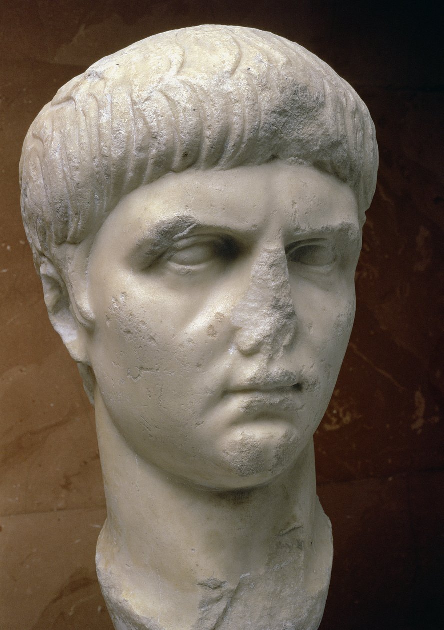 Portræt af Nero (37-68 e.Kr.) (marmor) af Roman