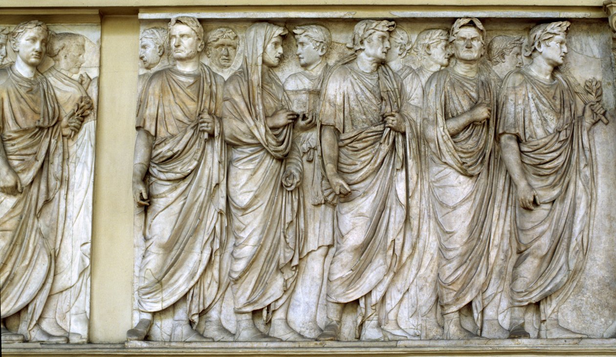 Procession, nordvæggen af Ara Pacis (marmor) af Roman