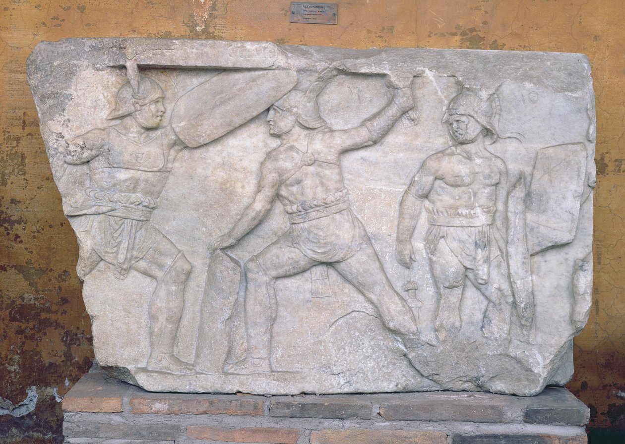 Relief, der viser gladiatorer i kamp (marmor) af Roman