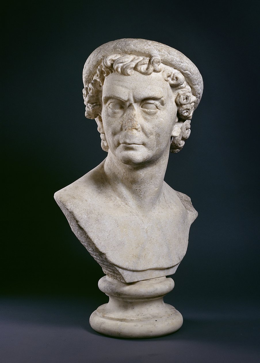 Romersk marmorbuste af mand iført en krans af olivenblade, ca. 100 e.Kr. (marmor) af Roman