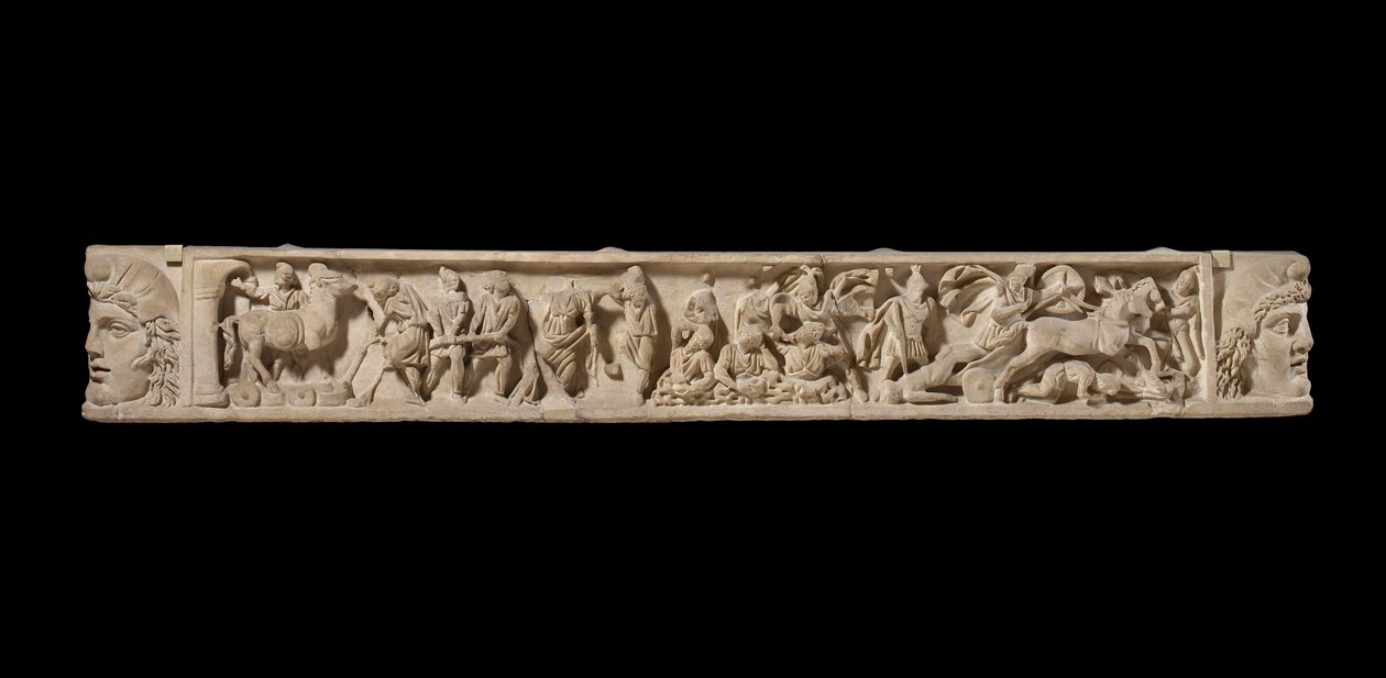 Sarkofaglåg, der viser belejringen af Troja, ca. 200 e.Kr. (marmor) af Roman