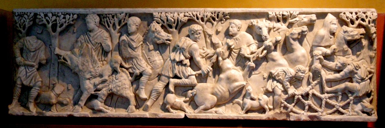 Sarkofag viser en jagt (marmor) af Roman