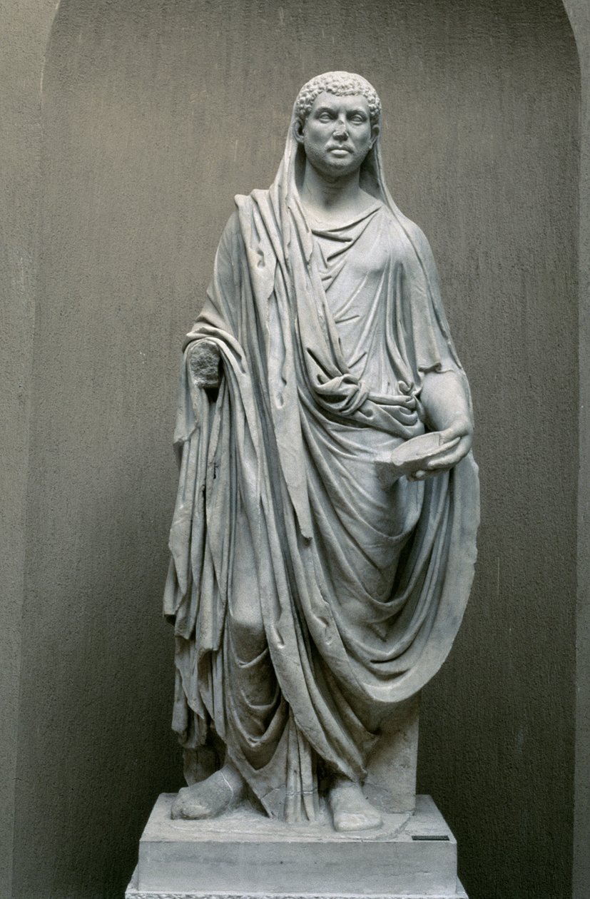 Statue af kejser Maxentius (306-312 e.Kr.) som Pontifex Maximus (marmor) af Roman